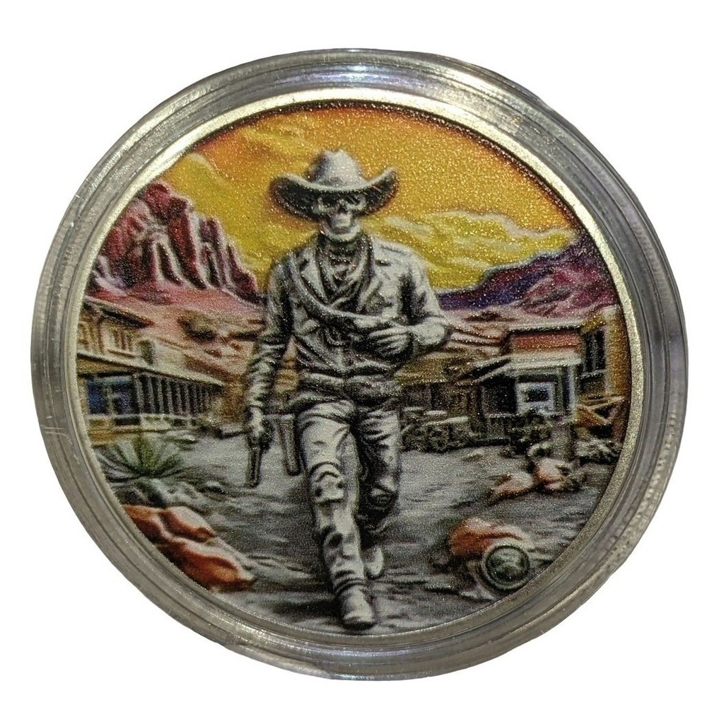 Western Challenge Coin Wild West Cowboy Skull Colored Enamel Token
